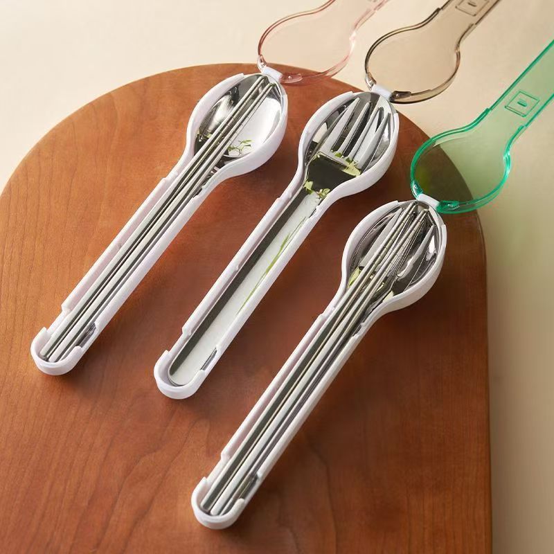 Outdoor Camping Dining Set - ポータブルカトラリーセット 収納ボックス付き キャンプ 旅行 アウトドア食器 ステンレス鋼