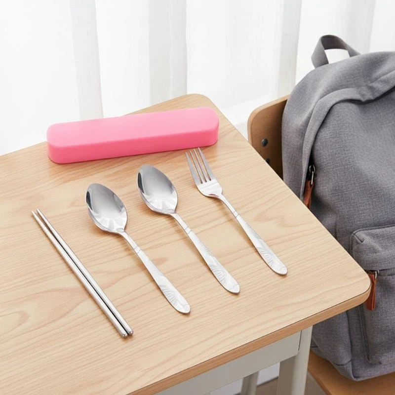 Outdoor Camping Dining Set - 旅行用ステンレス製ダイニングセット、安全なケース付き、キャンプやアウトドアでの食事に最適