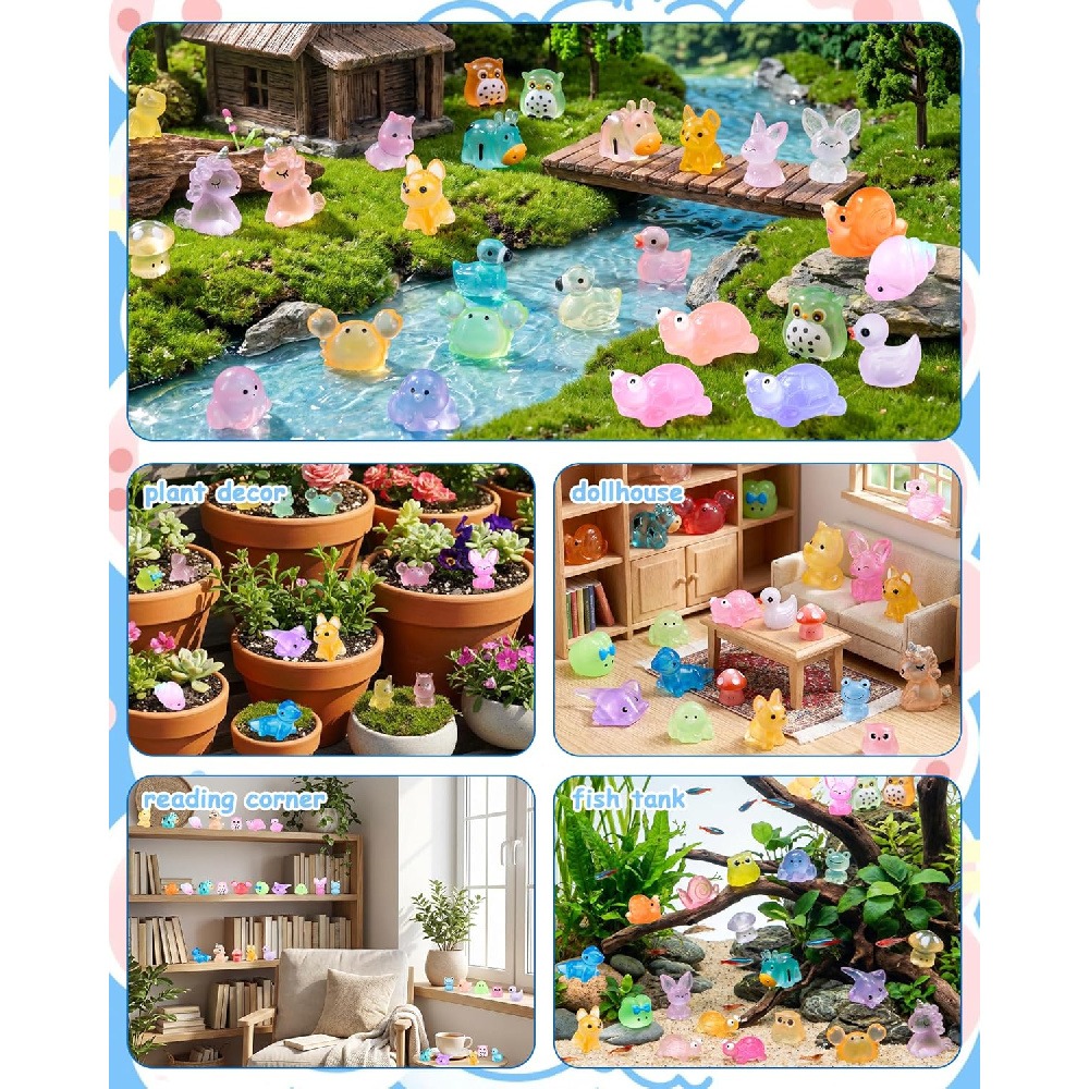Outdoor Camping Activities - 3パック12個入り暗闇で光るミニアニマルミステリーブラインドバッグ、光る小さな樹脂製アニマルフィギュア、夜間でも見えるミニオーナメント、キャンプ用マイクロランドスケープ、夜間DIYクラフト、アウトドアアクティビティおもちゃ