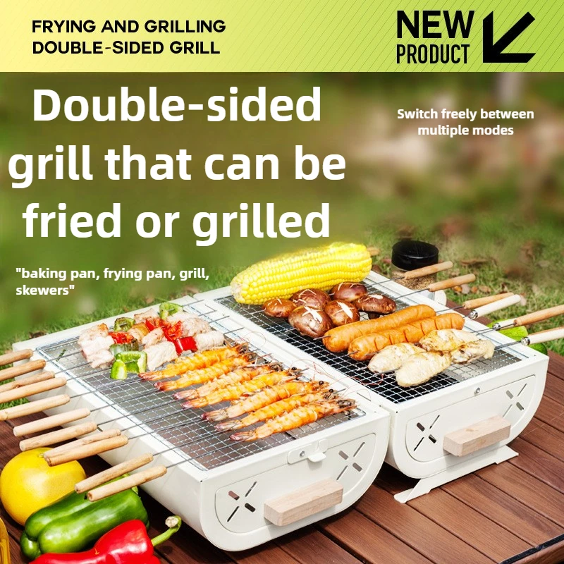 Outdoor Camping Activities - バーベキューオーブン家庭用グリルポータブル屋外キャンプ禁煙グリルバーベキュー調理器具両面使用可能