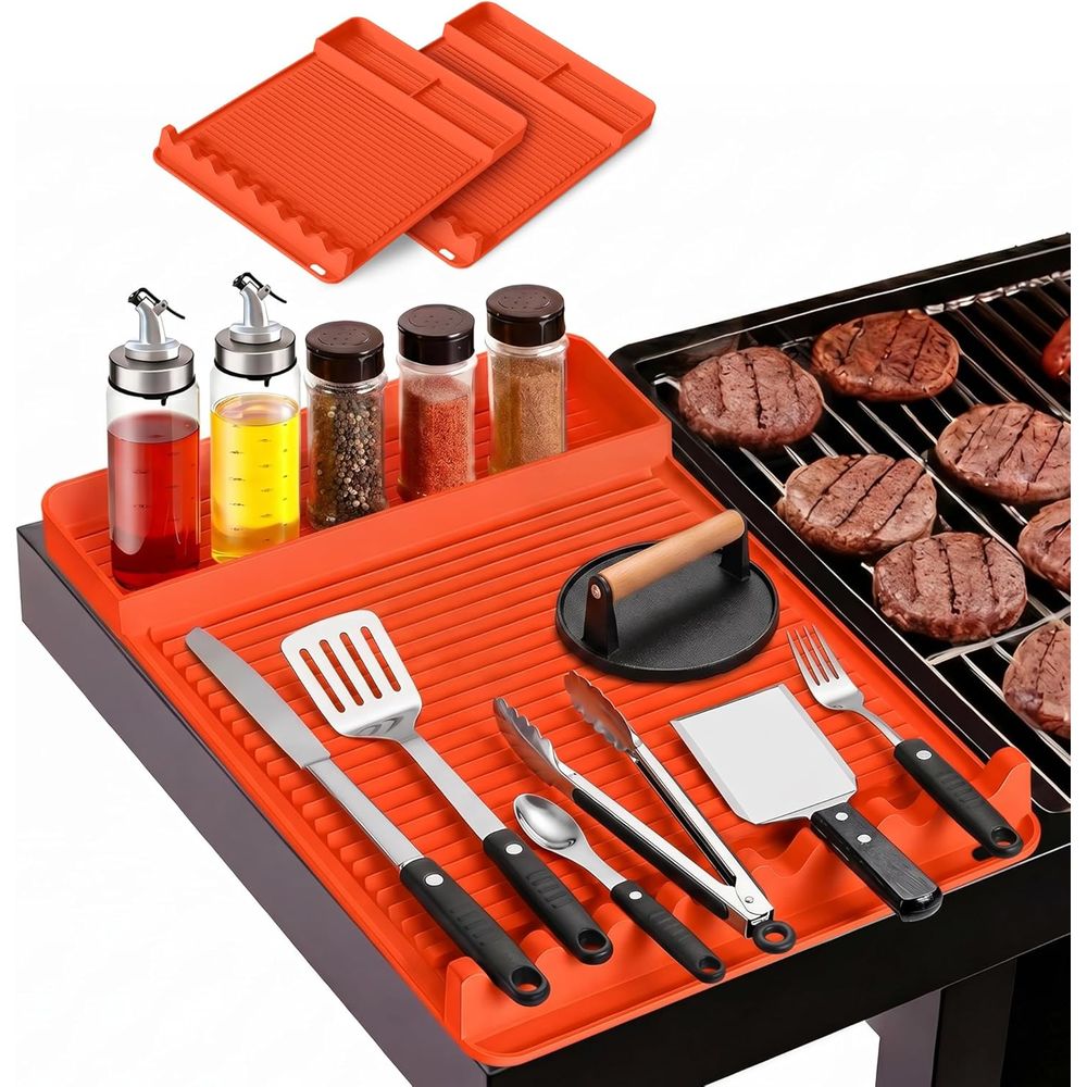 Outdoor Camping Bbq - 耐熱シリコングリルマット - 16x11.5インチ 滑り止めBBQツールマット、屋外調理、キャンプ、テールゲーティング、男性用グリルマット（オレンジ）