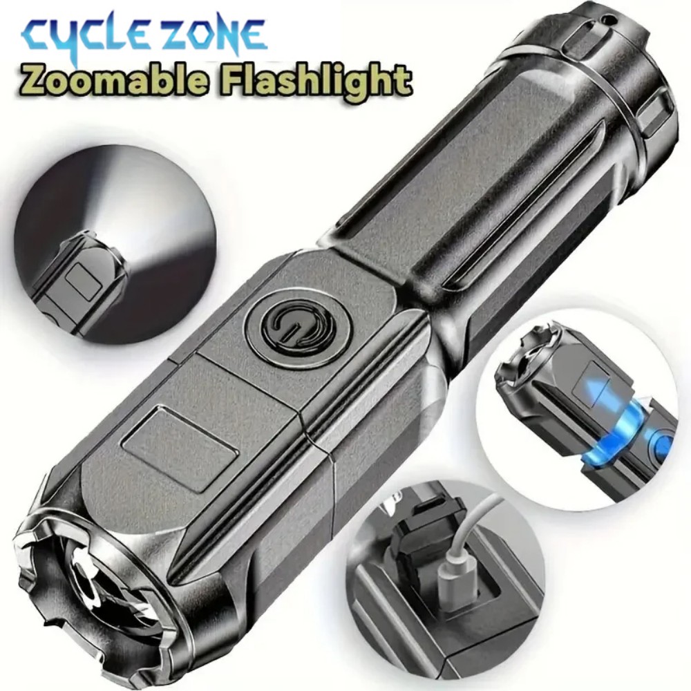 Outdoor Camping Zone - ポータブルLED懐中電灯 USB充電式懐中電灯 ズーム機能付きトーチ ハンドヘルド照明 ワークランプ アウトドア