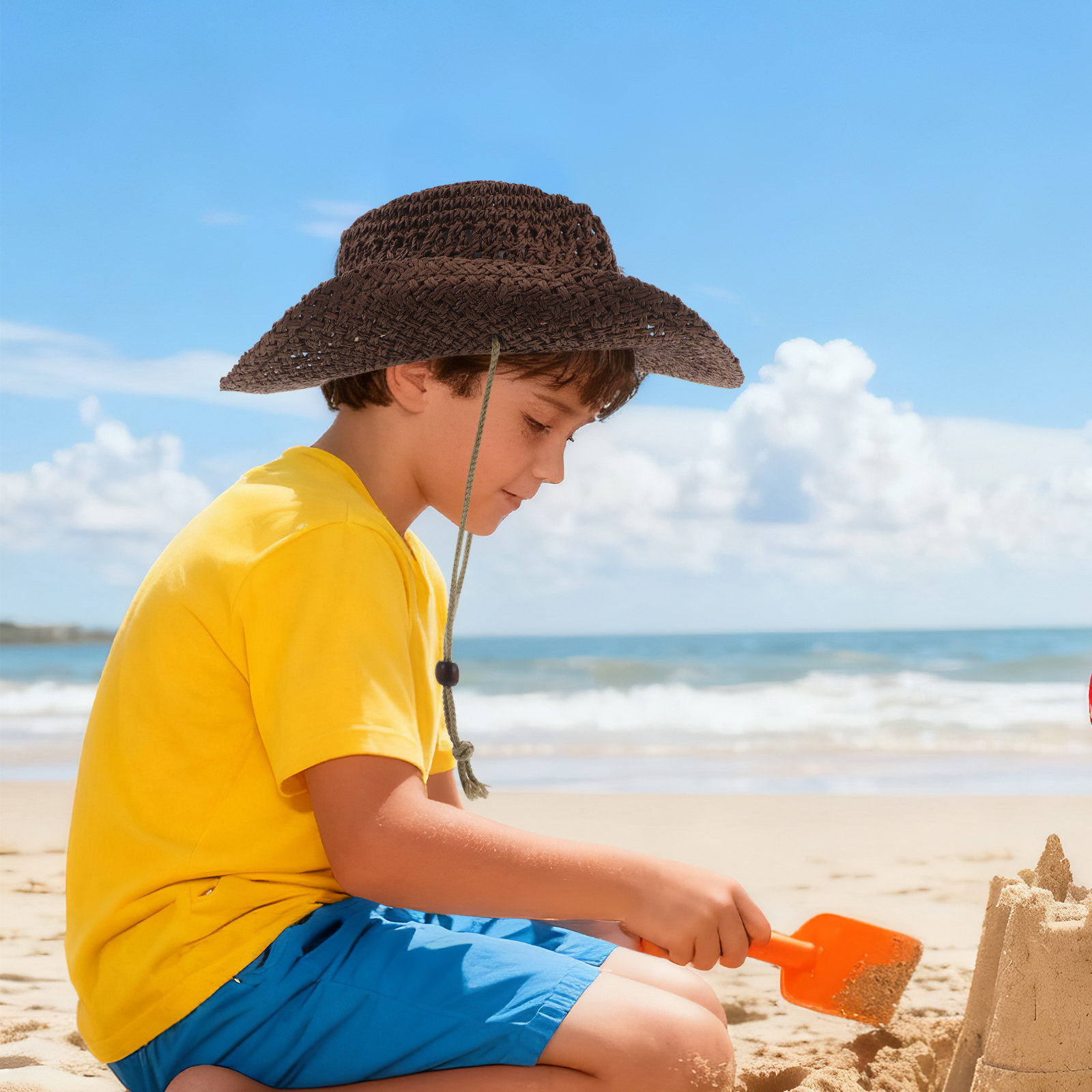 子供用ストローカウボーイハット、ウエスタンスタイルのつば広サ - Outdoor Camping For Kids のレビューと価格