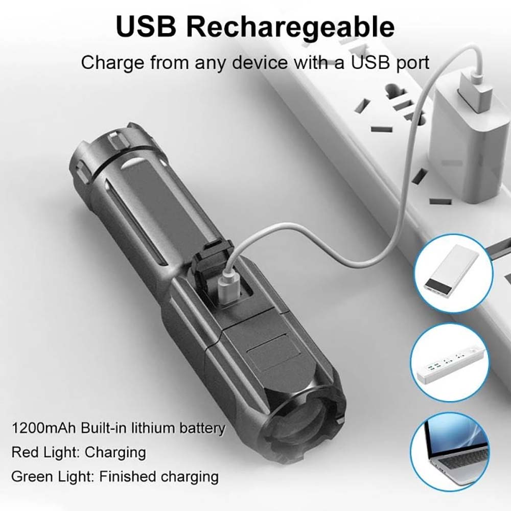ミニUSB充電式懐中電灯,フォーカス付き充電式懐中電灯,ポー - Outdoor Camping Zone のレビューと価格