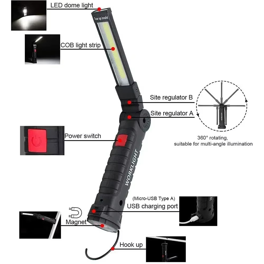 ポータブル LED 懐中電灯 磁気フック付き 屋外修理作業灯 - Camping Lantern のレビューと価格