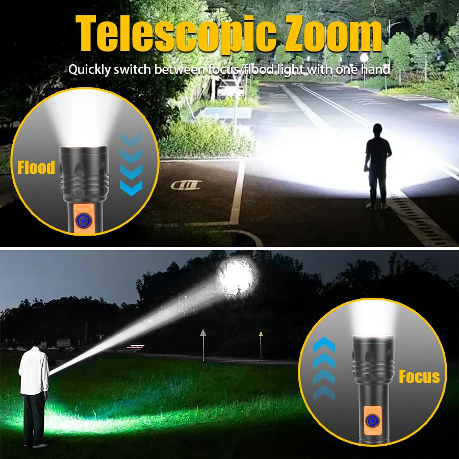 ハイパワー LED 懐中電灯 USB 充電式トーチ、伸縮ズー - Camping Lantern のレビューと価格
