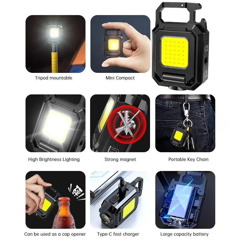ミニ懐中電灯キーホルダーライト COB ワークライト USB - Camping Lantern のレビューと価格