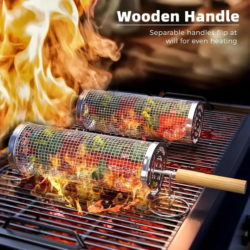 ステンレス製BBQグリルバスケット、丸型回転シリンダーケージ - Outdoor Camping Bbq のレビューと価格