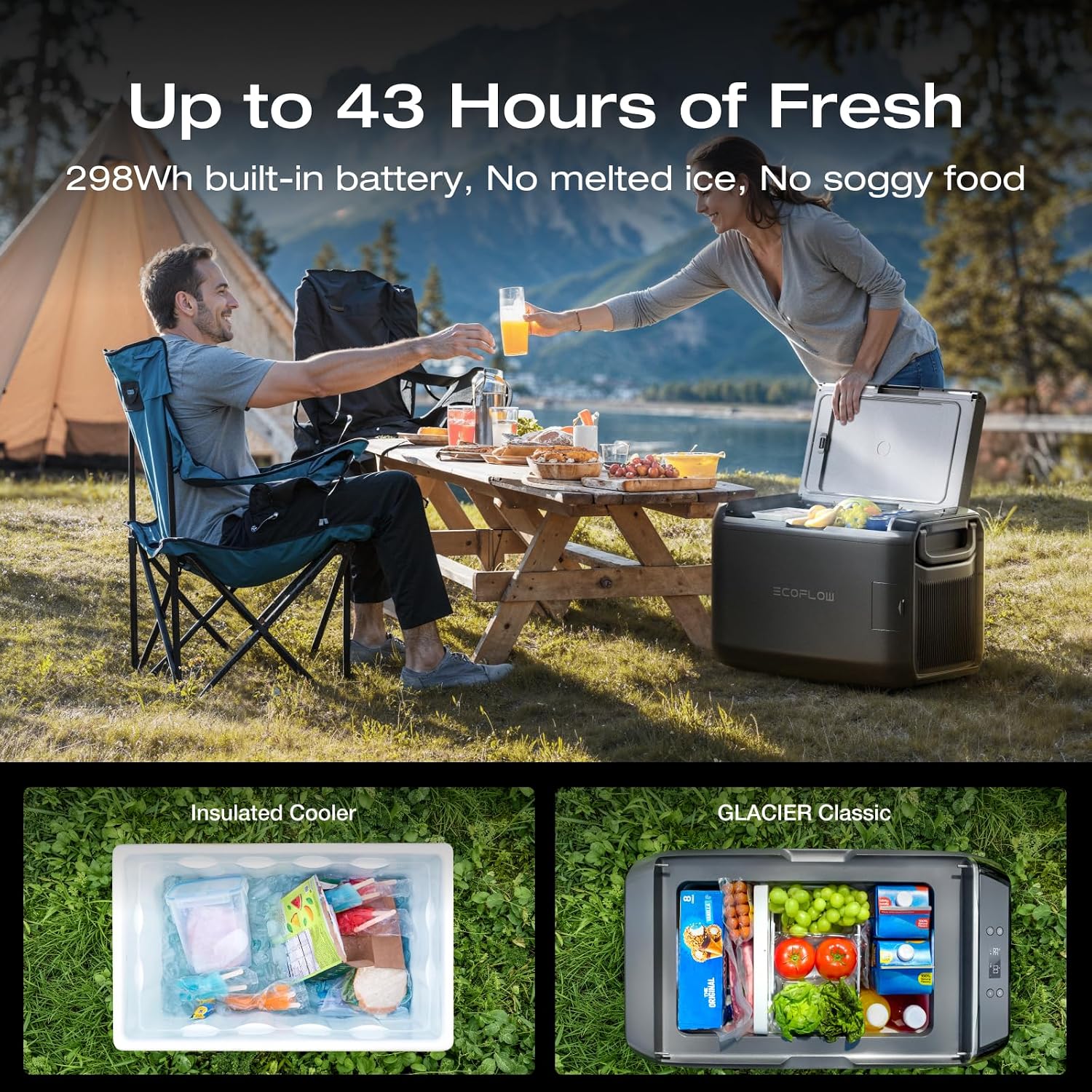 55Lポータブル冷蔵庫冷凍庫、デュアルゾーン冷却、キャンプ、 - Outdoor Camping Zone のレビューと価格