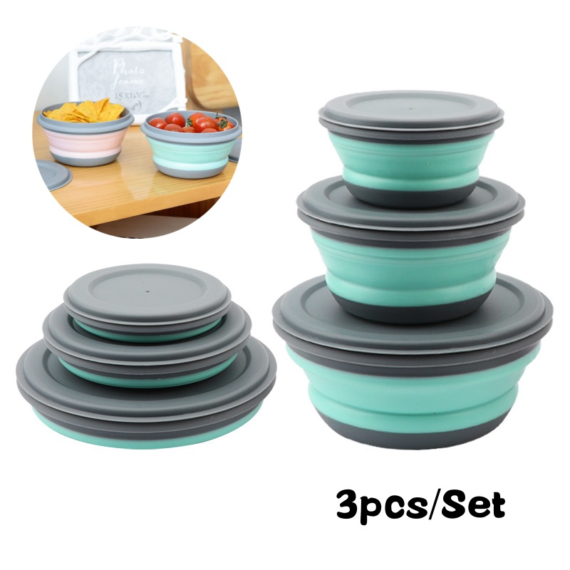 ポータブル折りたたみランチボックスボウルセットシリコン 3  - Outdoor Camping Dining Set のレビューと価格