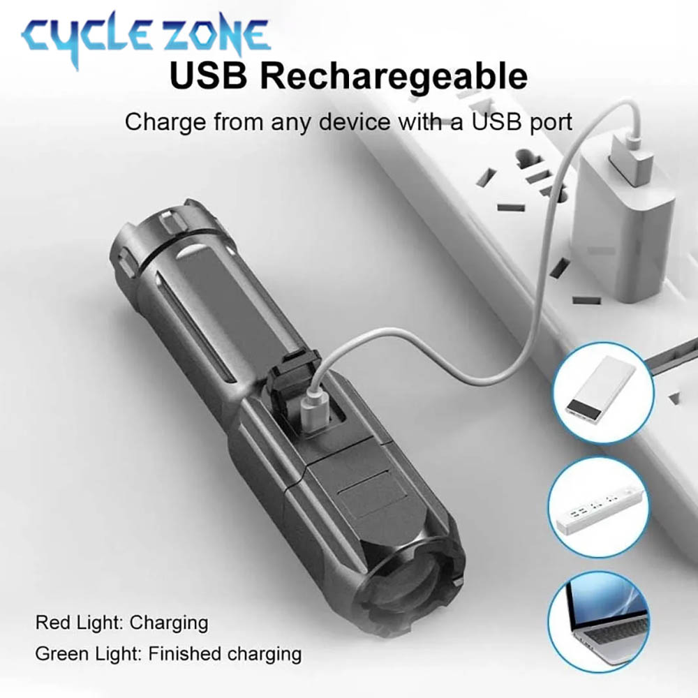 ポータブルLED懐中電灯 USB充電式懐中電灯 ズーム機能付 - Outdoor Camping Zone のレビューと価格